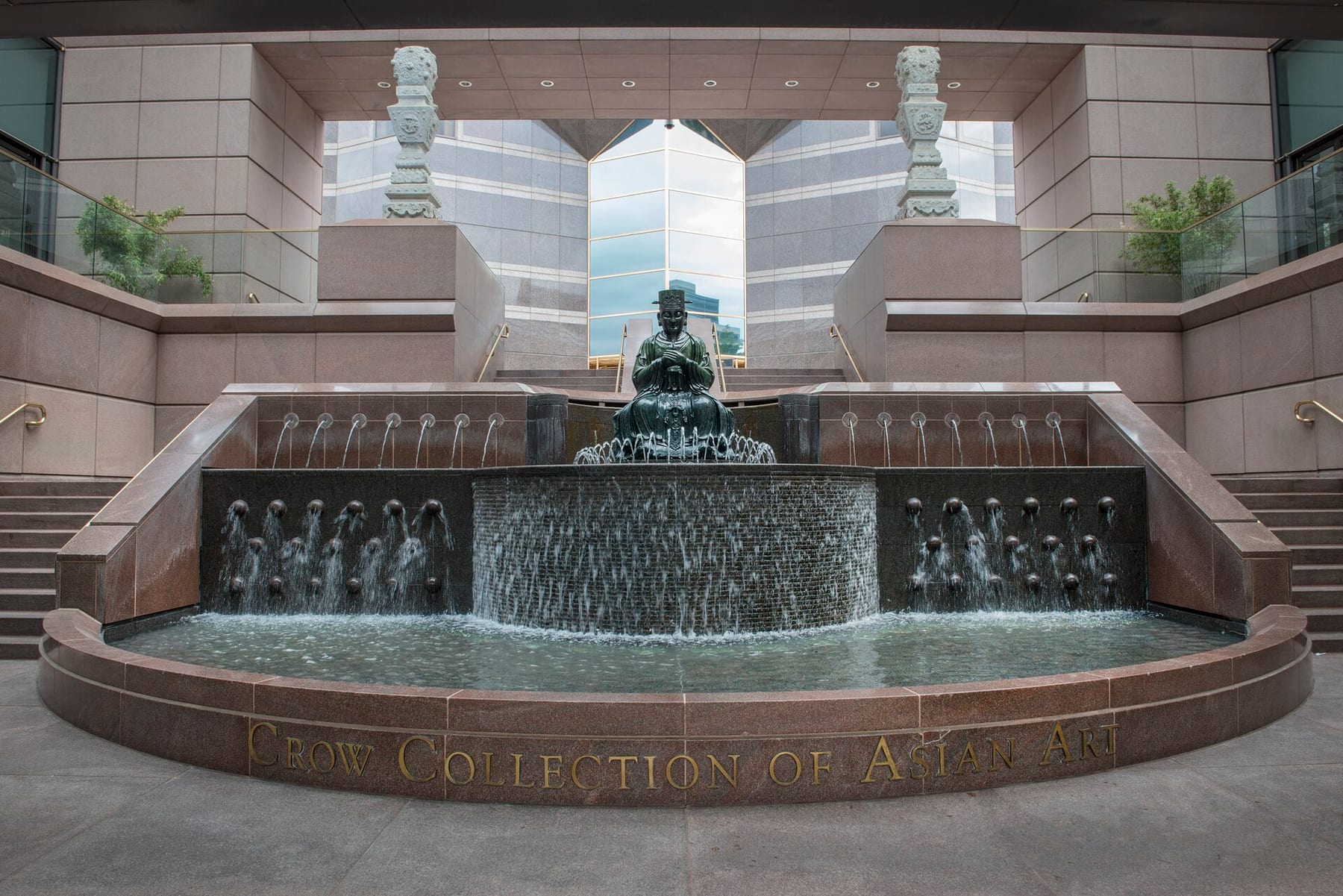 The fountain court at the entrance to the Crow Museum of Asian Art.